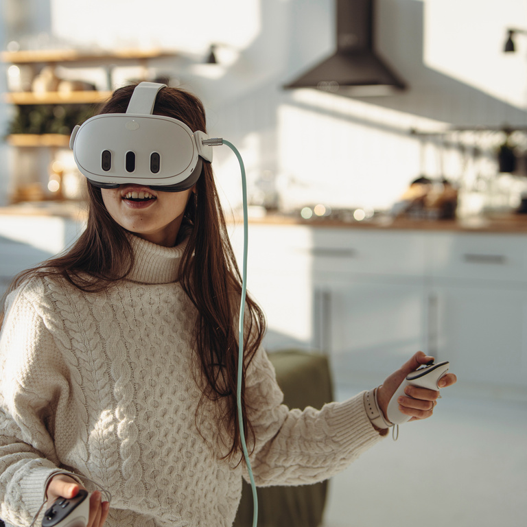 Girl uses extended reality technology